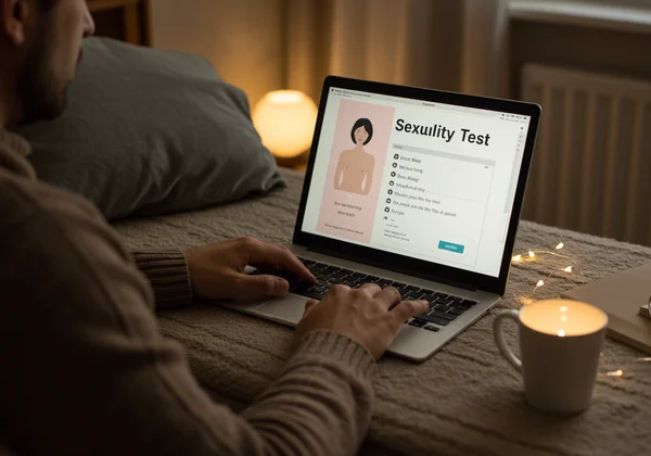 Man taking a confidential online sexuality test at home