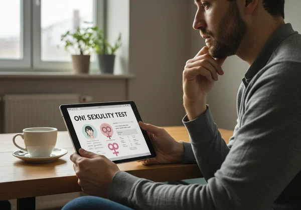 A man reflecting on his identity, using an online test