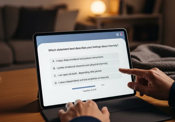 Man taking a confidential online sexuality test on a screen