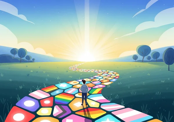 자신감 있게 자아 발견 여정을 시작하는 사람.